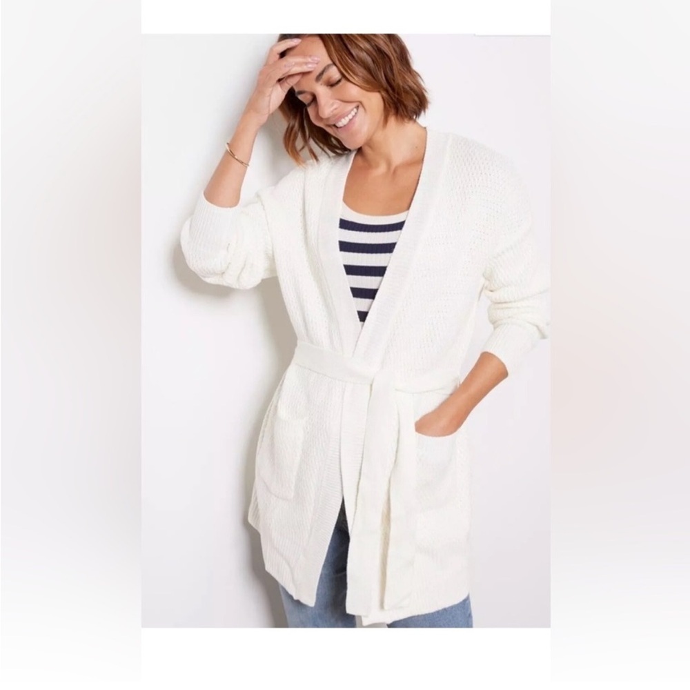 Evereve Nico Wrap Cardigan‎ Sweater in White XS tie waist texture knit